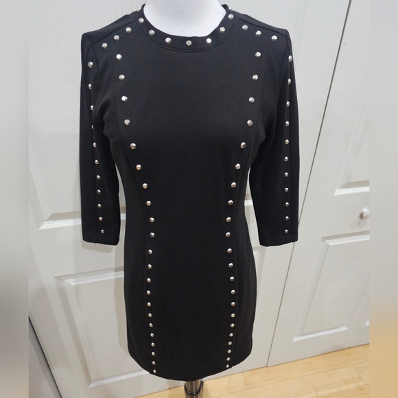 Michael Kors Black & Silver Studded Sheath 3/4 Sleeve Dress 4 Small - Picture 7 of 8